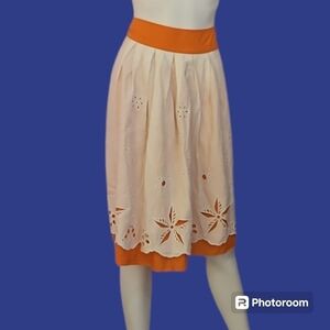 VTG AZWELL Retro Pioneer Floral Cutout Tie Back Linen Apron Colonial Skirt